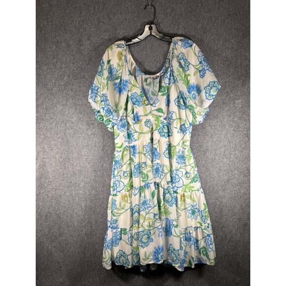 Arula Dress Women 0X Blue Floral Tiered Midi fit & Flirty Feminine Flowy Relax - Picture 1 of 8